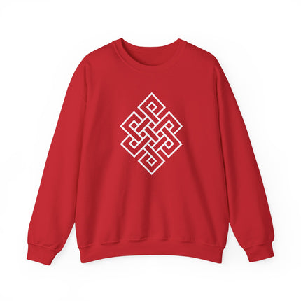 Black and white endless knot Buddhist symbol pullover sweatshirt for men and women.
