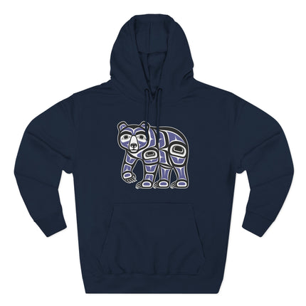 Indigenous Pacific Northwest bear tribal formline art graphic on a hoodie.