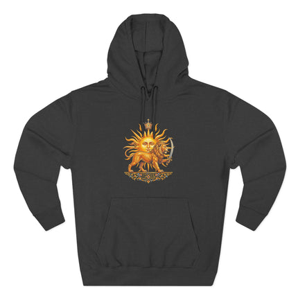 Shir-o-Khorshid Lion and Sun symbol on a black Persian culture hoodie.