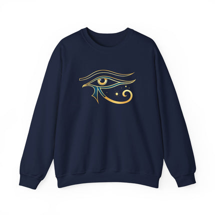 Gold Eye of Horus symbol graphic, representing ancient Egyptian mythology and protection.