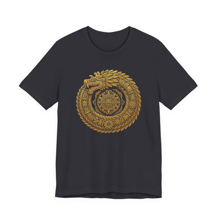Golden Feathered Serpent Tee - Sacred Geometry Mandala T-Shirt