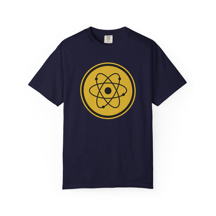 Retro Atomic Symbol Science T-Shirt - Golden Emblem Tee