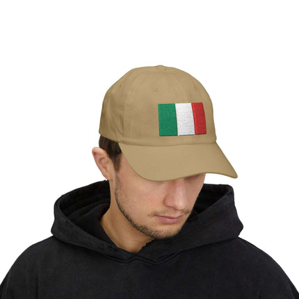 Embroidered Italian flag baseball cap featuring the green, white, and red national colors.