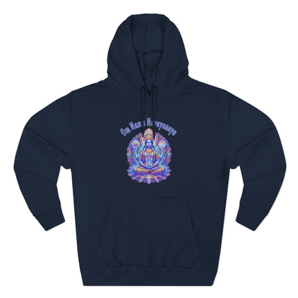 Psychedelic Lord Vishnu mandala hoodie featuring the Om Namah Narayanaya mantra.