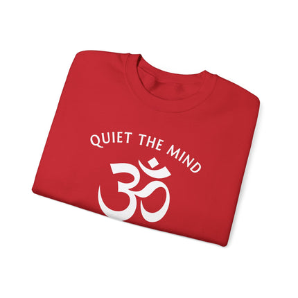 Mindfulness sweatshirt featuring Om symbol and 'Quiet The Mind, Soul Will Speak' quote.