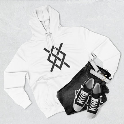 Norse Gungnir runic symbol graphic on a white Odin's spear hoodie.