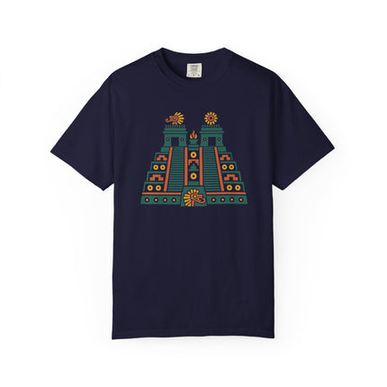 Aztec Temple T-Shirt | Twin-Shrine Pyramid with Geometric Details Tee