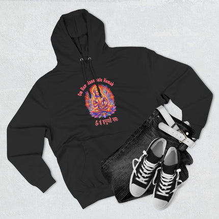 Hanuman mantra hoodie featuring Lord Hanuman spiritual mandala art and Om Hanumate Namah print.