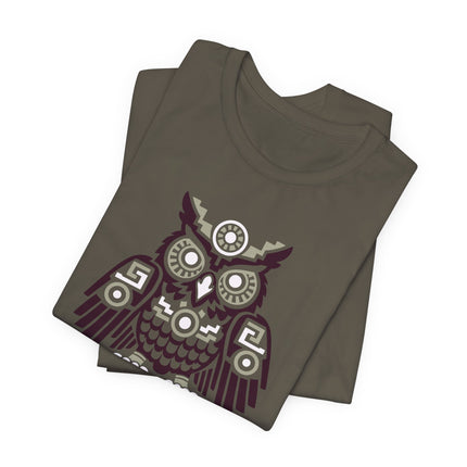 Aztec Owl T-Shirt | Rust and Gold Symmetrical Bird Illustration Tee
