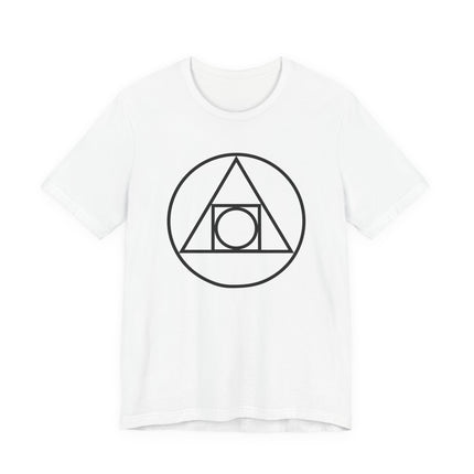 Minimalist sacred geometry t-shirt featuring an alchemical symbol design.