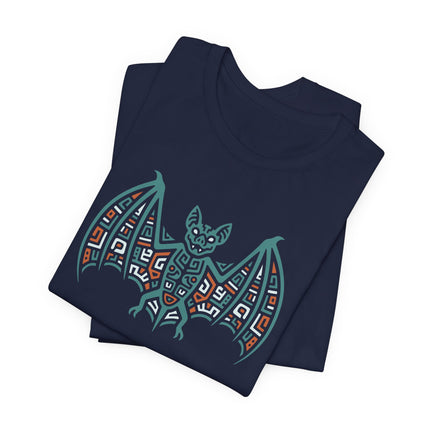 Mayan Bat T-Shirt | Teal and Gold Geometric Spread-Wing Design Tee