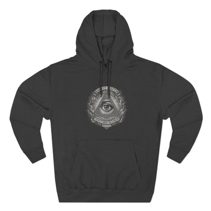 Eye of Providence All-Seeing Eye hoodie with pyramid and Great Seal design.
