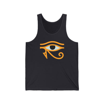 Eye of Horus symbol graphic on a black tank top. Egyptian mythology protection symbol.
