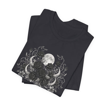 Mystic Nature Moon Black Roses T-Shirt | Witchy Aesthetic