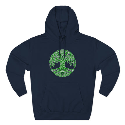 Celtic Tree of Life knotwork design on a dark hoodie.