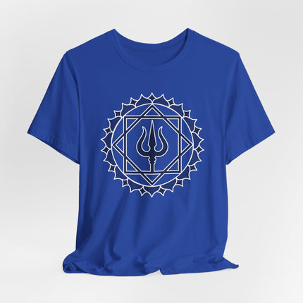 Trishula Trident T-Shirt | Gold Blue Geometric Lotus Symbol | Lotus
