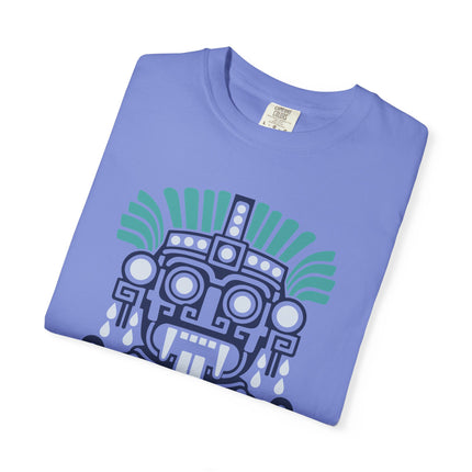 Tlaloc Aztec Rain God T-Shirt | Blue and Teal Geometric Face Design Tee