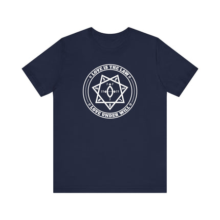 Love Is The Law Text and Star of Babalon Seal T-Shirt | Thelema Tee V4