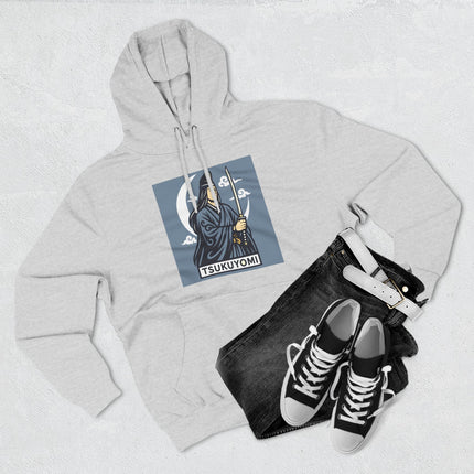 Tsukuyomi Japanese Moon God graphic hoodie featuring a samurai and katana design.