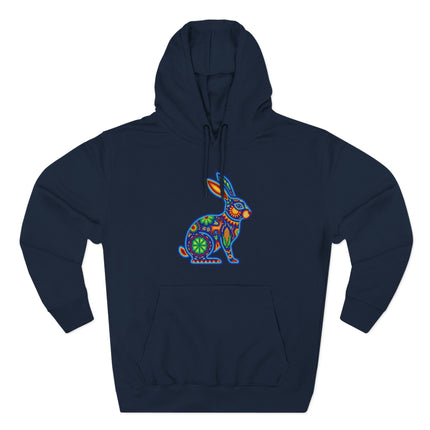 Colorful Huichol Rabbit Hoodie | Mexican Folk Art Inspired Pullover Hoodie