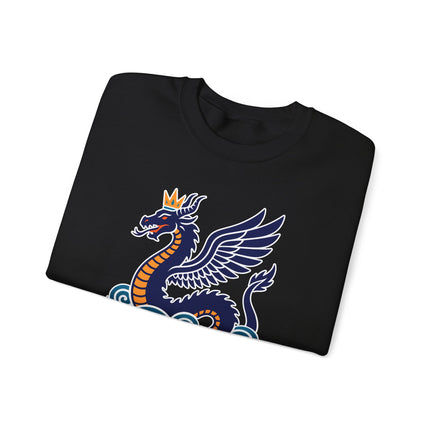 Tiamat winged dragon print on a mythological sea creature pullover sweatshirt.