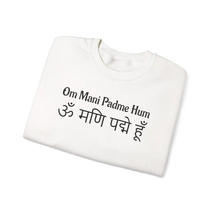 Om Mani Padme Hum Buddhist mantra sweatshirt featuring the Tibetan spiritual mantra.