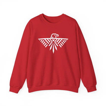 White geometric thunderbird and eagle graphic design.