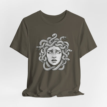 Distressed Medusa T-Shirt | Greek Mythology Gorgon Snake Hair Tee | Head