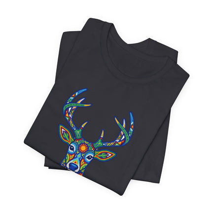 Vibrant Mexican Huichol deer folk art graphic tee design.