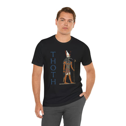 Thoth Egyptian god graphic tee featuring an ibis deity design and name.
