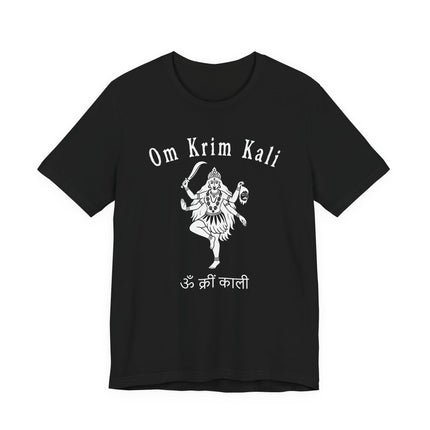 Om Krim Kali Goddess Kali graphic t-shirt design with Hindu mantra.