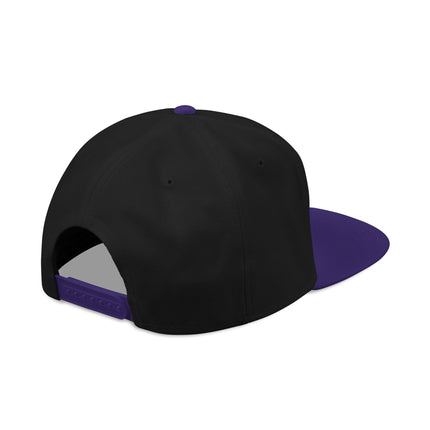 Black snapback hat with geometric embroidery and purple accents, featuring a Thunderbird design.