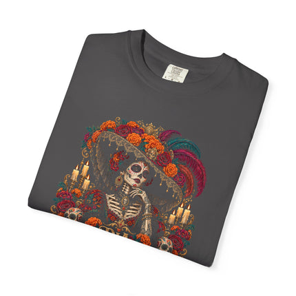 Día de los Muertos T-Shirt | Floral Skeleton Portrait and Candles