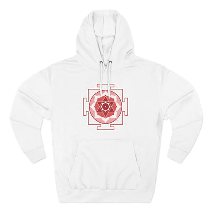 Kamala Yantra sacred geometry symbol on a white spiritual hoodie.