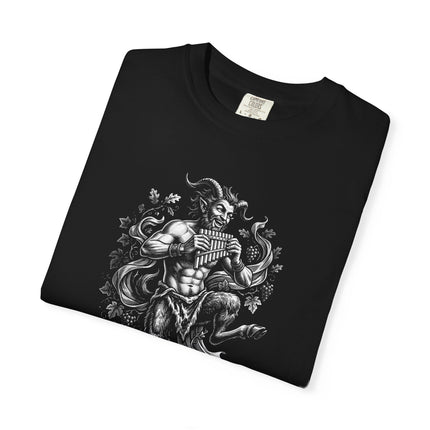 Greek Mythology Pan Graphic Tee | Flute Playing Satyr Art Comfort Colors T-Shirt