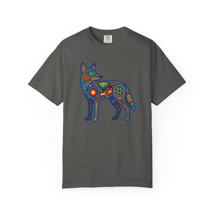 Huichol Coyote Art Tee - Colorful Indigenous Mexican Graphic T-Shirt