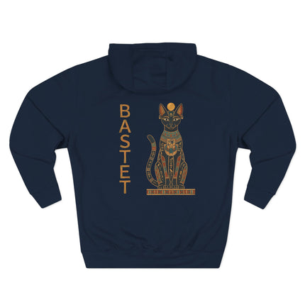 Bastet Egyptian cat goddess graphic on a hoodie. Features ancient Egyptian mythology art.