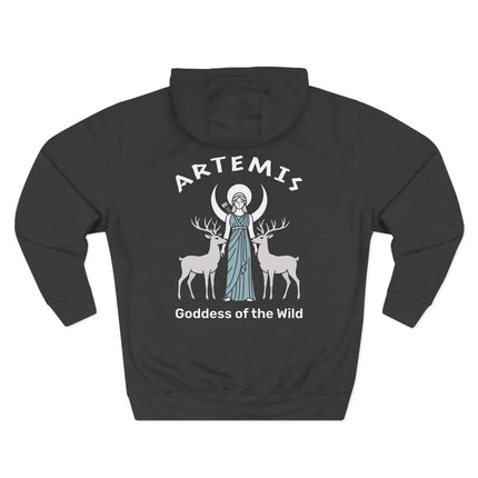 Artemis goddess design featuring deer and crescent moon, with the text "Goddess of the Wild.