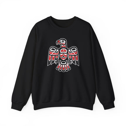Indigenous hawk formline art pullover sweatshirt for Pacific Northwest style.