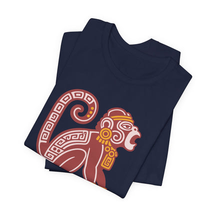 Mayan Howler Monkey T-Shirt | Rust and Gold Curled-Tail Graphic Tee