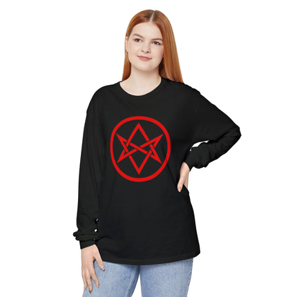 Unicursal Hexagram Long Sleeve T-Shirt | Red Occult Geometry