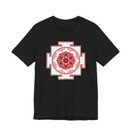 Hindu Kamala Yantra sacred geometry design on black unisex t-shirt.