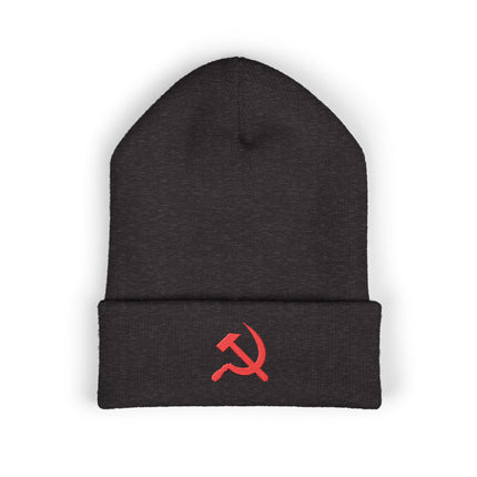 Red Hammer and Sickle Cuffed Embroidered Beanie