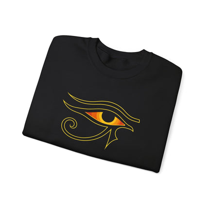 Eye of Ra symbol graphic on an ancient Egyptian mythology pullover sweatshirt.