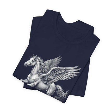 Pegasus winged horse illustration, featuring Greek mythology fantasy art graphic design.