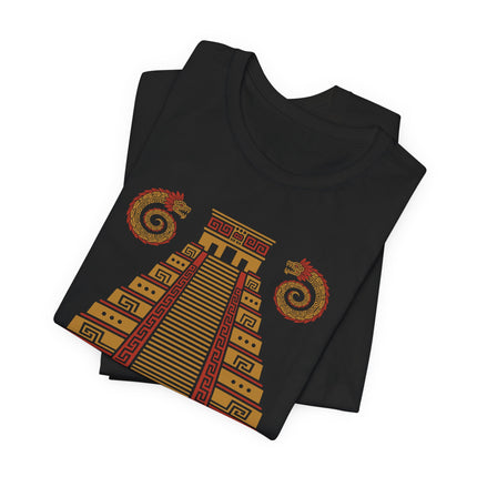 Mayan Pyramid T-Shirt | Gold Stepped Temple with Serpents Tee
