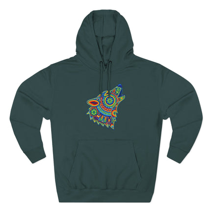 Huichol Wolf Howling Hoodie | Colorful Tribal Art Mexican Folk Pullover Hoodie