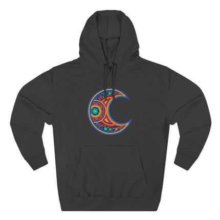 Huichol Moon Hoodie | Colorful Indigenous Art Crescent Pullover Hoodie