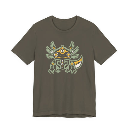 Aztec Axolotl T-Shirt | Teal and Gold Geometric Animal Design Tee