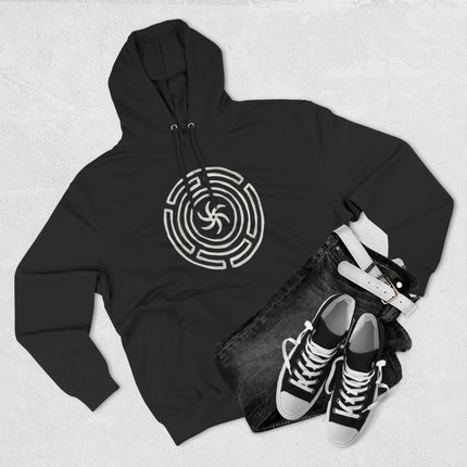 Hekate Strophalos wheel design on a black pagan goddess hoodie.